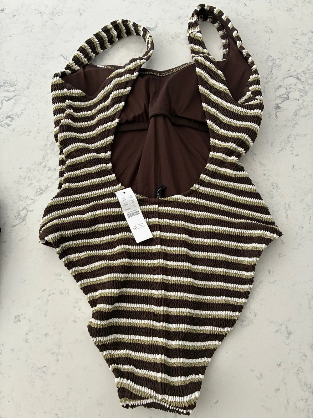 NWT Sz 10 J.Crew Claudia Scrunched Striped Brown & Cream One-Piece Swimsuit
